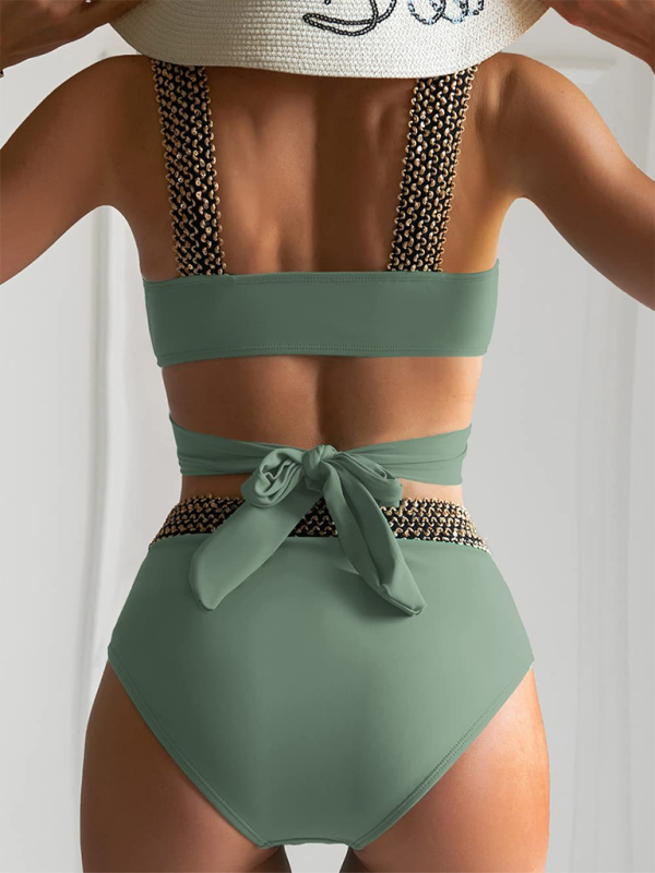 Sexy Cross-Back Bikini Set – Solid Two-Piece with Moderate Stretch