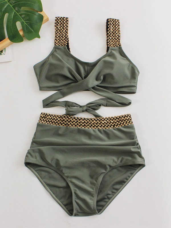 Sexy Cross-Back Bikini Set – Solid Two-Piece with Moderate Stretch