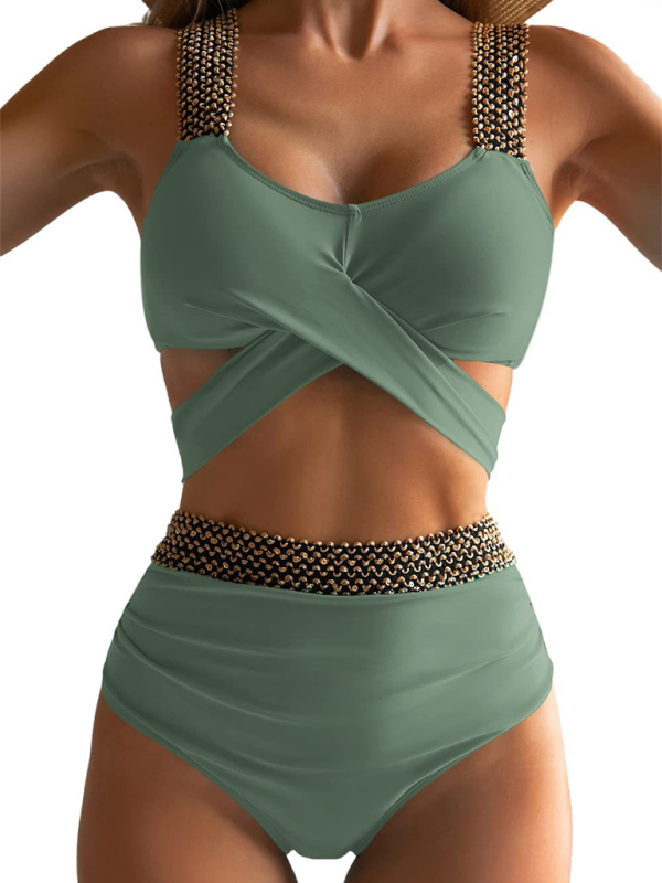 Sexy Cross-Back Bikini Set – Solid Two-Piece with Moderate Stretch