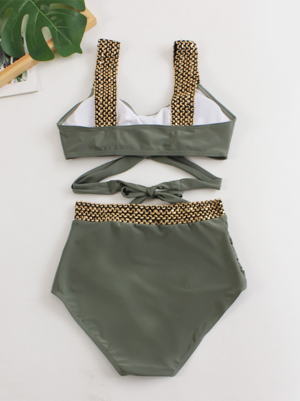 Sexy Cross-Back Bikini Set – Solid Two-Piece with Moderate Stretch