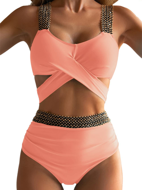 Sexy Cross-Back Bikini Set – Solid Two-Piece with Moderate Stretch