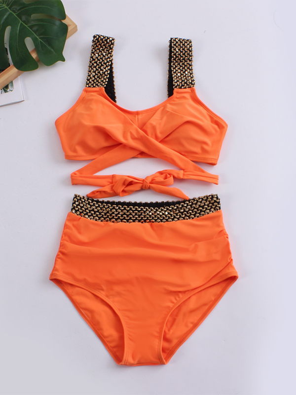 Sexy Cross-Back Bikini Set – Solid Two-Piece with Moderate Stretch
