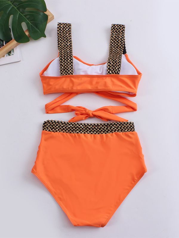 Sexy Cross-Back Bikini Set – Solid Two-Piece with Moderate Stretch