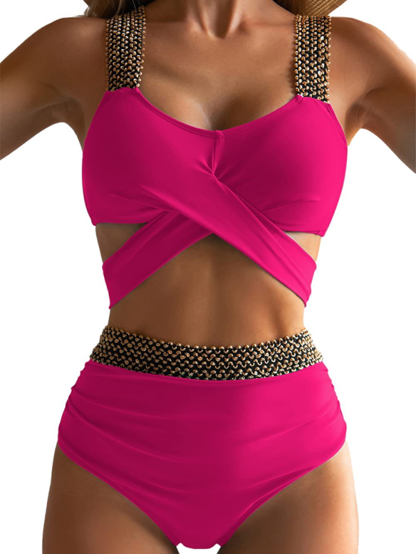 Sexy Cross-Back Bikini Set – Solid Two-Piece with Moderate Stretch