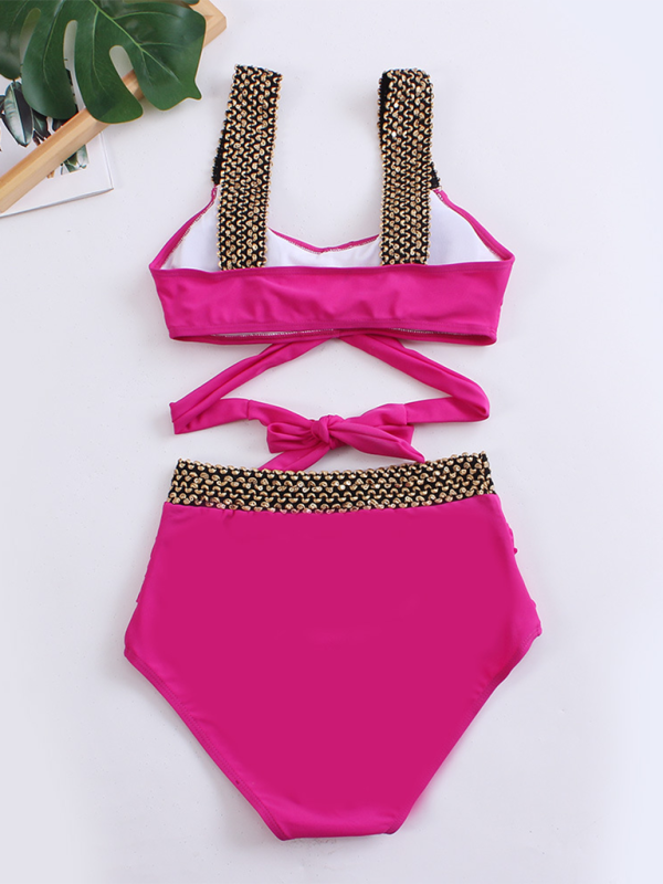 Sexy Cross-Back Bikini Set – Solid Two-Piece with Moderate Stretch