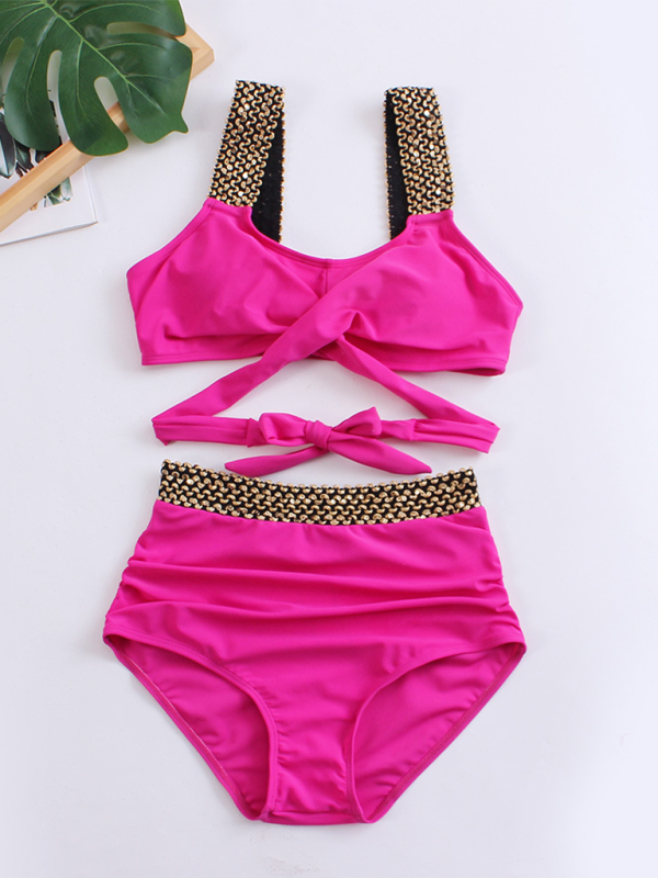 Sexy Cross-Back Bikini Set – Solid Two-Piece with Moderate Stretch