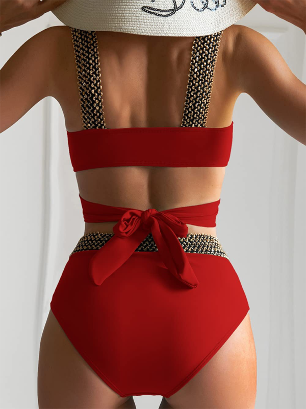 Sexy Cross-Back Bikini Set – Solid Two-Piece with Moderate Stretch