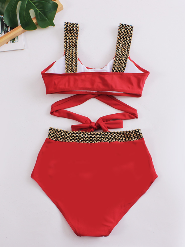 Sexy Cross-Back Bikini Set – Solid Two-Piece with Moderate Stretch