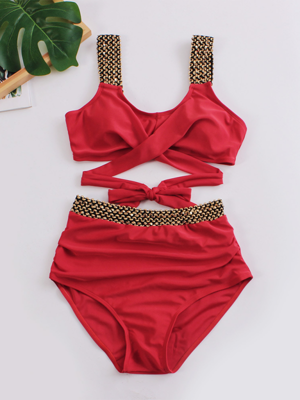 Sexy Cross-Back Bikini Set – Solid Two-Piece with Moderate Stretch