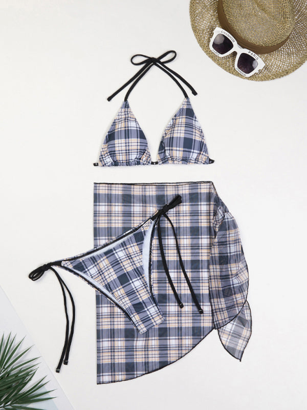 Lace-Up Bikini Set with Matching Skirt – 3-Piece Swimsuit for Women