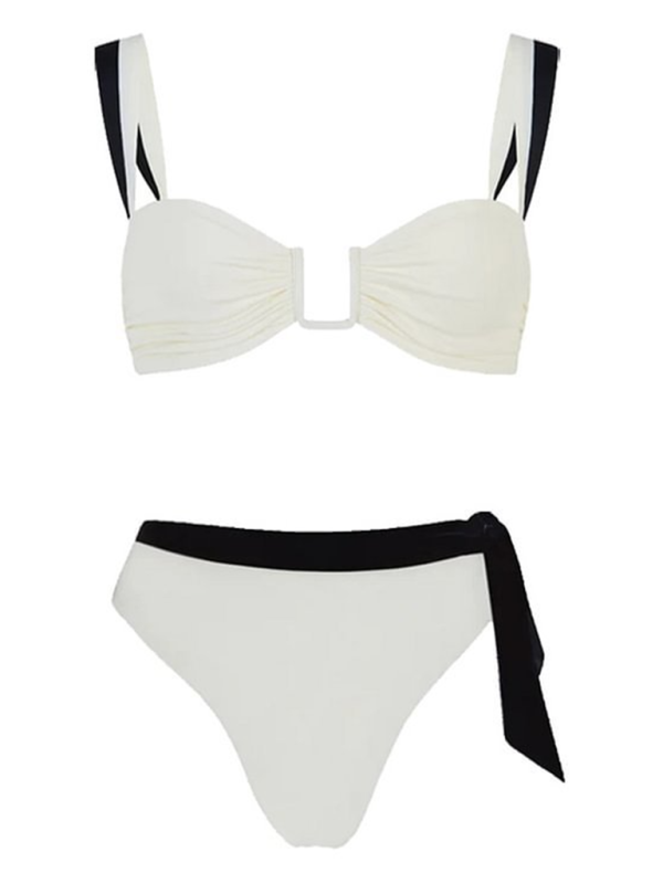 Black & White Contrast Strap Bikini Set – Sleek Design for Beach Escape