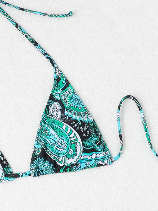 Cashew Flower Print Lace-Up Bikini Set – 4-Piece with Cover-Up