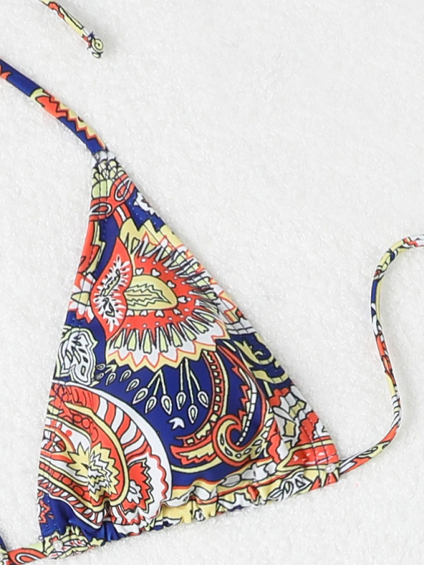 Cashew Flower Print Lace-Up Bikini Set – 4-Piece with Cover-Up