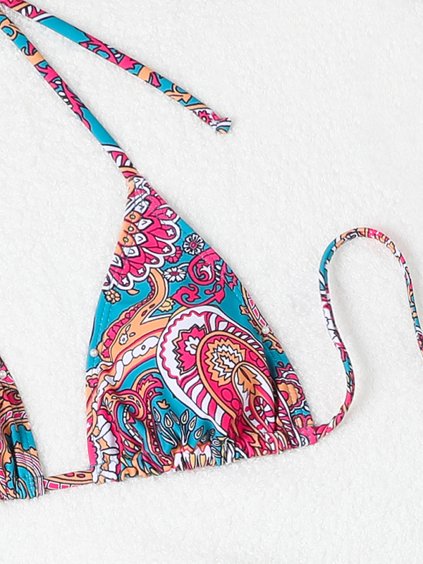 Cashew Flower Print Lace-Up Bikini Set – 4-Piece with Cover-Up