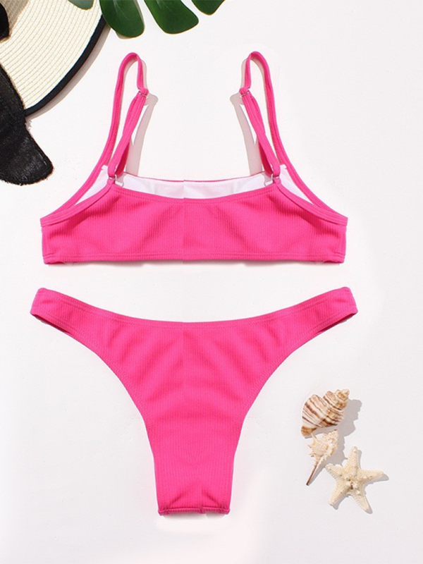 Fluorescent Two-Piece Bikini Set – Solid Color, Sexy Fit, Moderate Stretch