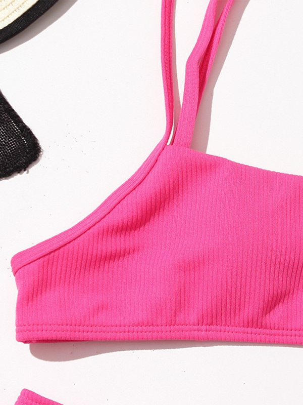 Fluorescent Two-Piece Bikini Set – Solid Color, Sexy Fit, Moderate Stretch