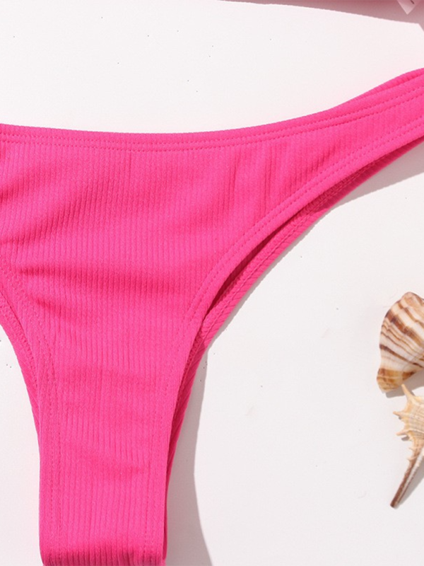 Fluorescent Two-Piece Bikini Set – Solid Color, Sexy Fit, Moderate Stretch