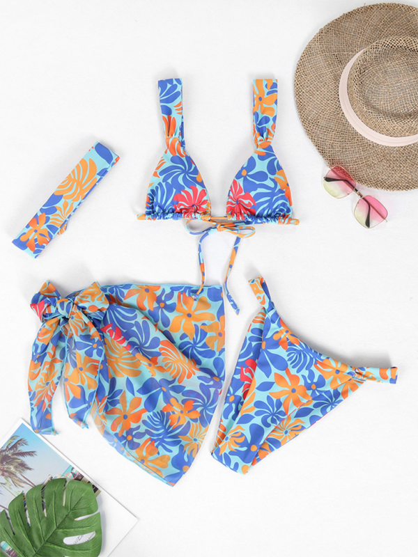 Printed 4-Piece Sexy Backless Bikini Set – Mix & Match Swimwear
