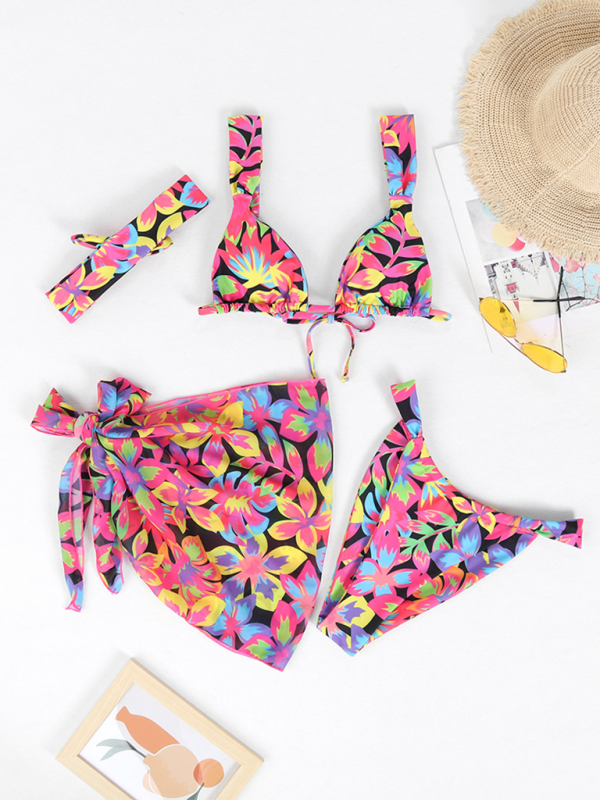 Printed 4-Piece Sexy Backless Bikini Set – Mix & Match Swimwear