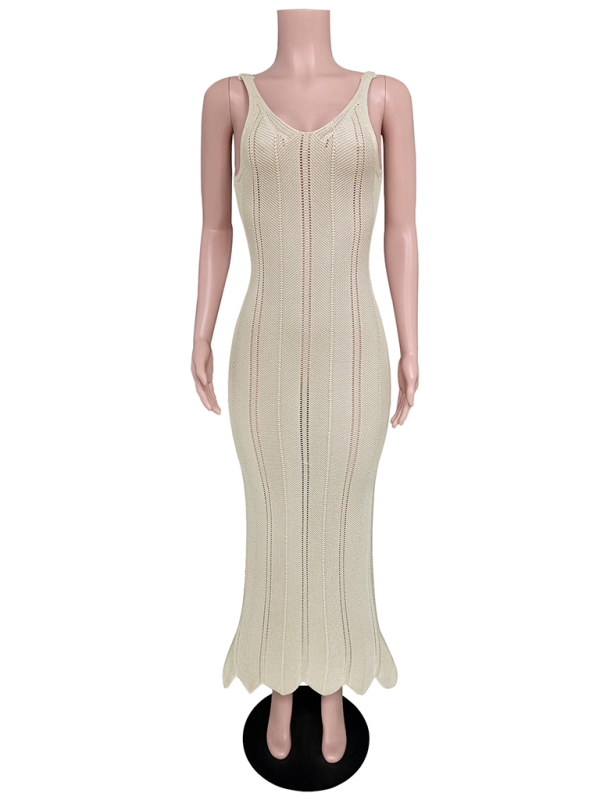 Backless Knit Beach Dress Cover-Up – Hip-Wrapped Silhouette