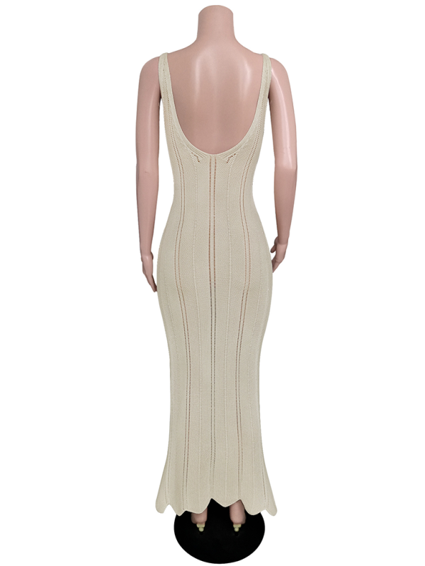Backless Knit Beach Dress Cover-Up – Hip-Wrapped Silhouette