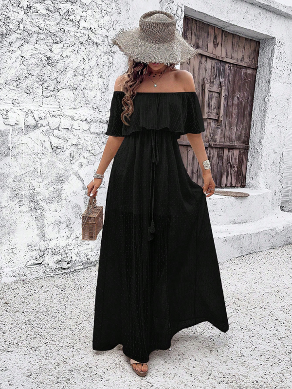 Elegant One-Shoulder Midi Dress – Graceful Woven Design for Summer Style