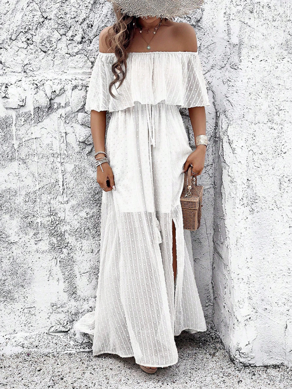 Elegant One-Shoulder Midi Dress – Graceful Woven Design for Summer Style