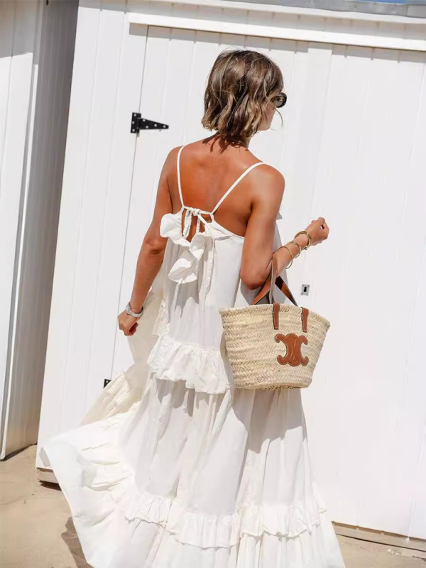Ruffled Long Swing Holiday Dress – Lightweight Cotton Blend Beach Maxi