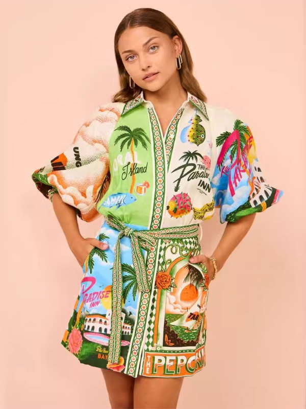 Printed Cardigan Shirt & Dress Set – Lightweight, Flowy & Perfect for Vacation