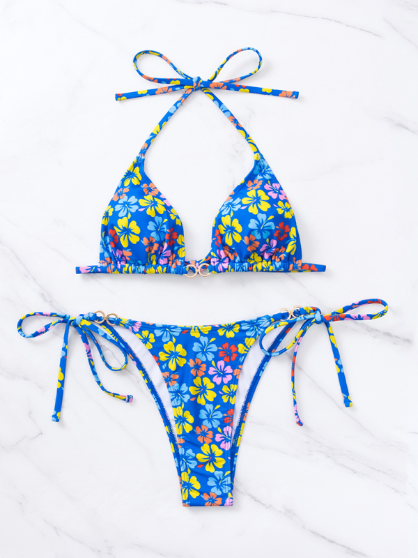 Triangle Printed Lace-Up Bikini – Sexy Fit, Moderate Stretch & Full Coverage