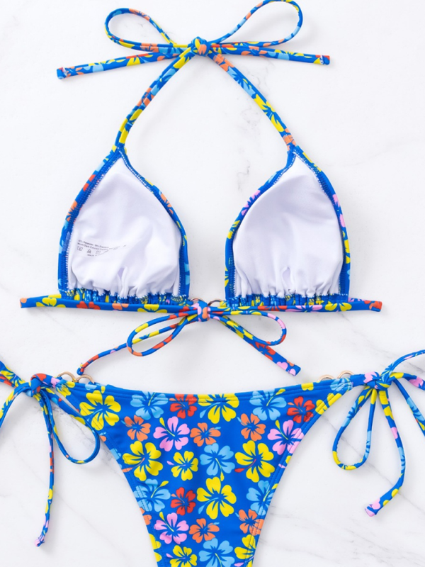 Triangle Printed Lace-Up Bikini – Sexy Fit, Moderate Stretch & Full Coverage