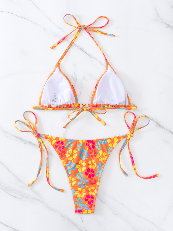 Triangle Printed Lace-Up Bikini – Sexy Fit, Moderate Stretch & Full Coverage