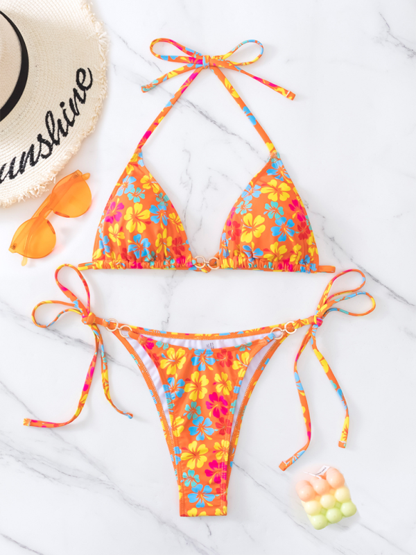 Triangle Printed Lace-Up Bikini – Sexy Fit, Moderate Stretch & Full Coverage