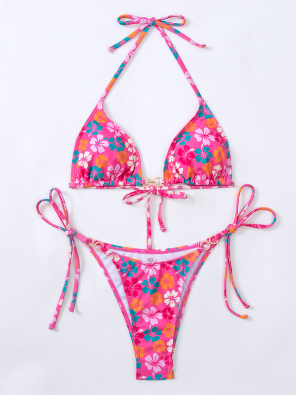 Triangle Printed Lace-Up Bikini – Sexy Fit, Moderate Stretch & Full Coverage