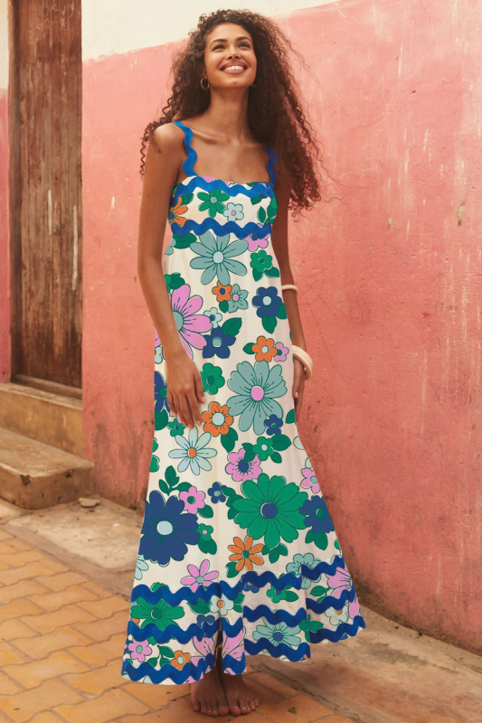Romantic A-Line Floral Sling Dress – Lightweight Fit for Beach & Vacation