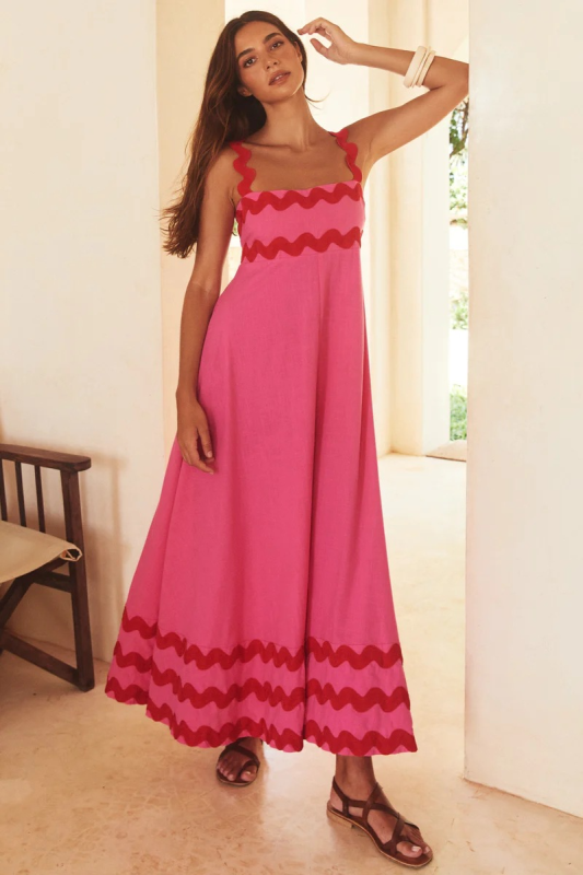Romantic A-Line Floral Sling Dress – Lightweight Fit for Beach & Vacation