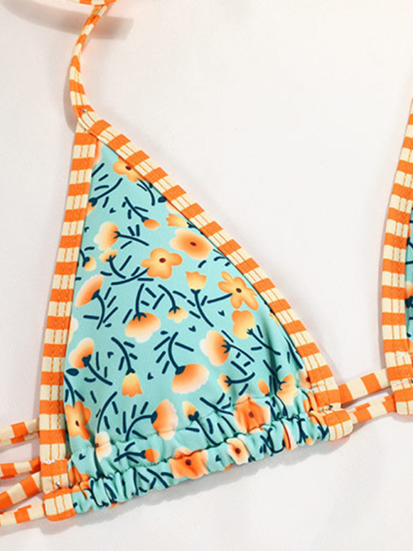 Colorblock Strappy Bikini Set – Sexy Contrast Print with Moderate Stretch