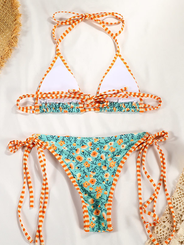 Colorblock Strappy Bikini Set – Sexy Contrast Print with Moderate Stretch