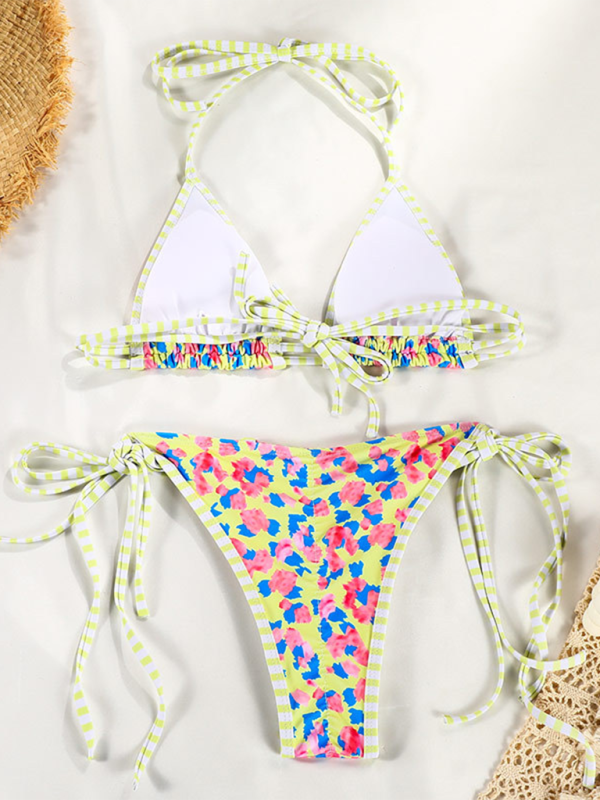 Colorblock Strappy Bikini Set – Sexy Contrast Print with Moderate Stretch