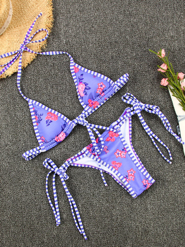 Colorblock Strappy Bikini Set – Sexy Contrast Print with Moderate Stretch