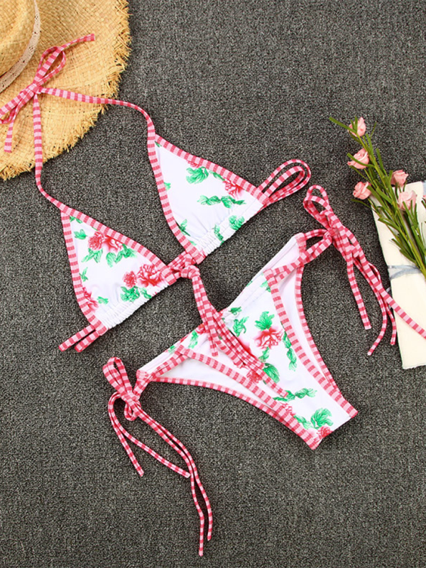 Colorblock Strappy Bikini Set – Sexy Contrast Print with Moderate Stretch