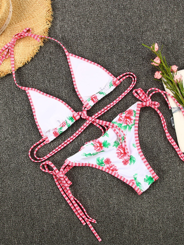Colorblock Strappy Bikini Set – Sexy Contrast Print with Moderate Stretch