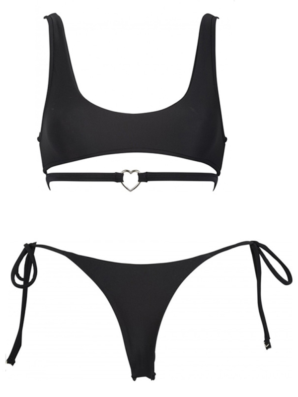 Solid Love Ring Bikini Set – Sexy Two-Piece in White, Rose, Purple & Black