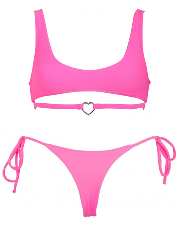 Solid Love Ring Bikini Set – Sexy Two-Piece in White, Rose, Purple & Black