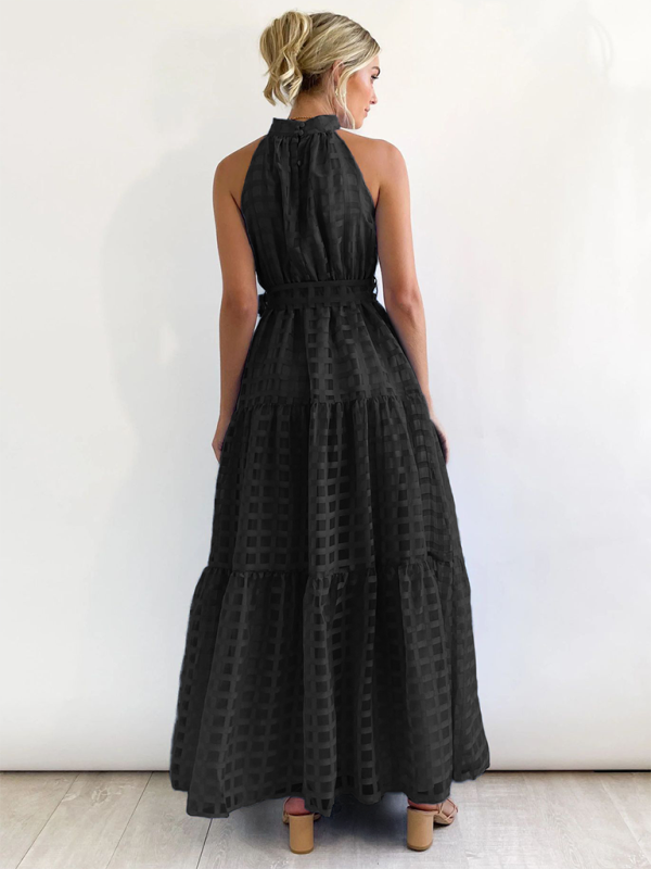 Solid Color Halter Midi Dress – A-Line Silhouette for Elegant Summer Style