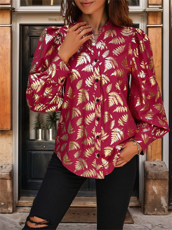 Women's Autumn Plant Print Hot Stamping Shirt