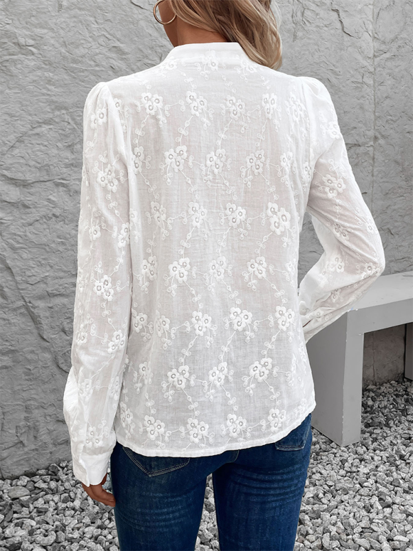 Women's Lace Jacquard Long Sleeve Cardigan Shirt