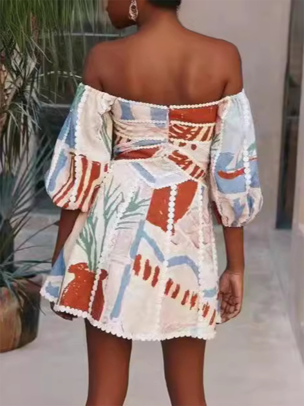 Lace Short Sleeve Cotton-Linen Dress