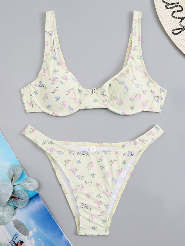 Floral High-Waisted Bikini Set – Sexy Two-Piece Swimwear with Moderate Stretch