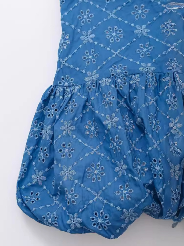 Romantic Hollow Embroidery Mini Dress – Cotton Blend Suspender Style